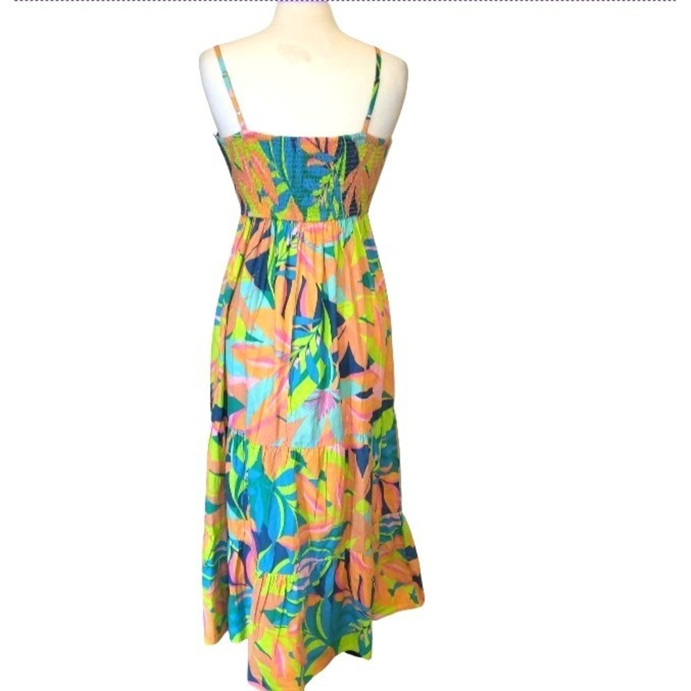 Sincerely Jules Tropical Floral Tiered Maxi Dress Cotton Smocked Back Medium NEW - Picture 3 of 9